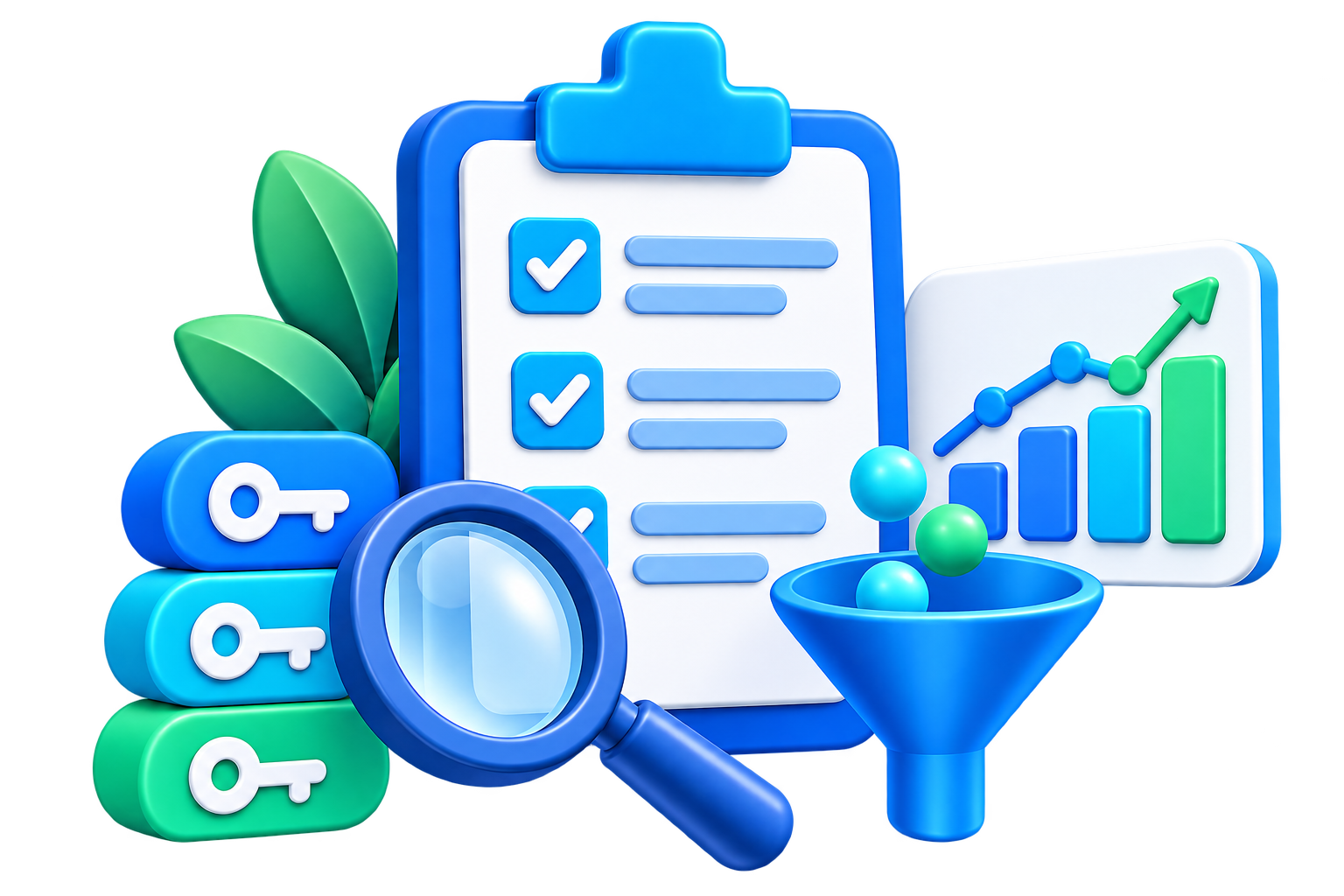 Checklist and analytics chart used to evaluate keyword opportunities