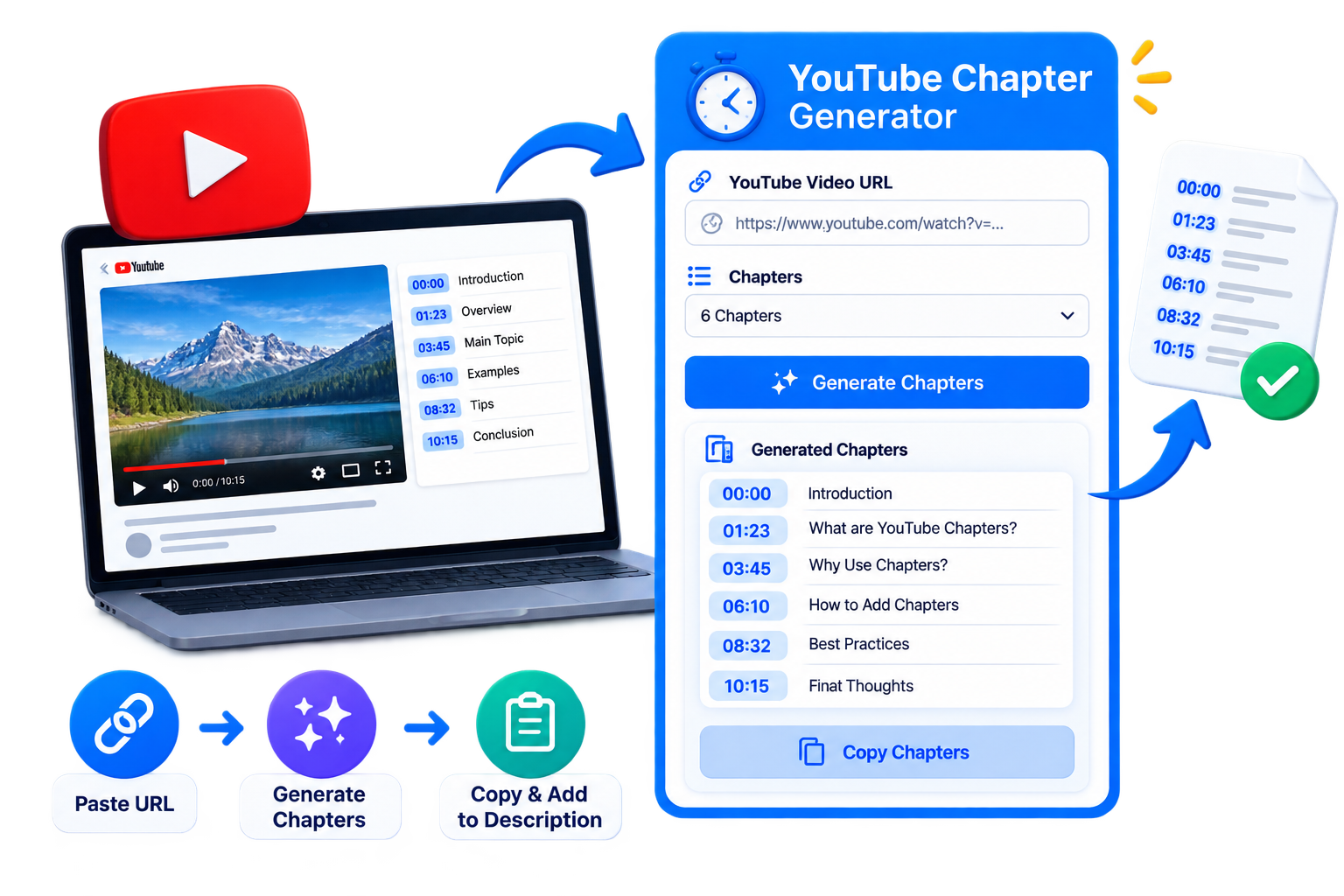 YouTube Chapter Generator showing automatic video timestamps and generated chapters