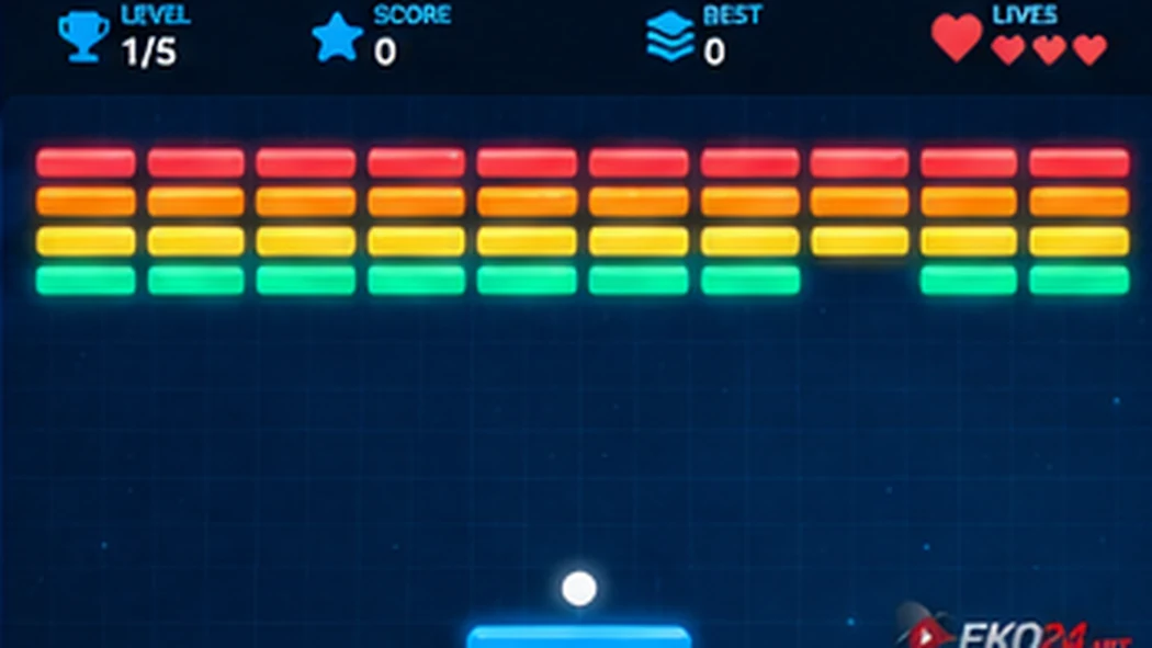 Illustrated arcade paddle and colorful bricks