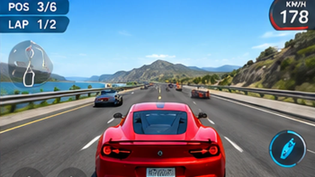 Illustrated racing car on a highway