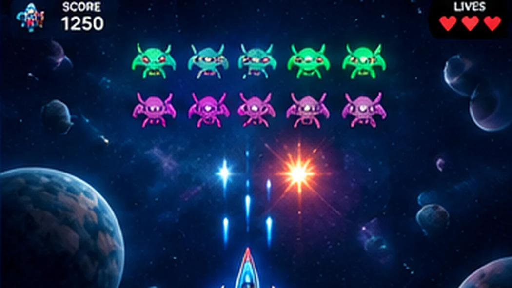 Illustrated spaceship in a space battle